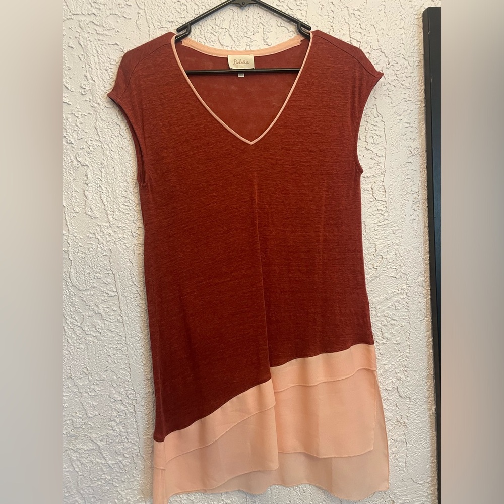 Red and pink sleeveless asymmetrical summer dress from anthropology size xs